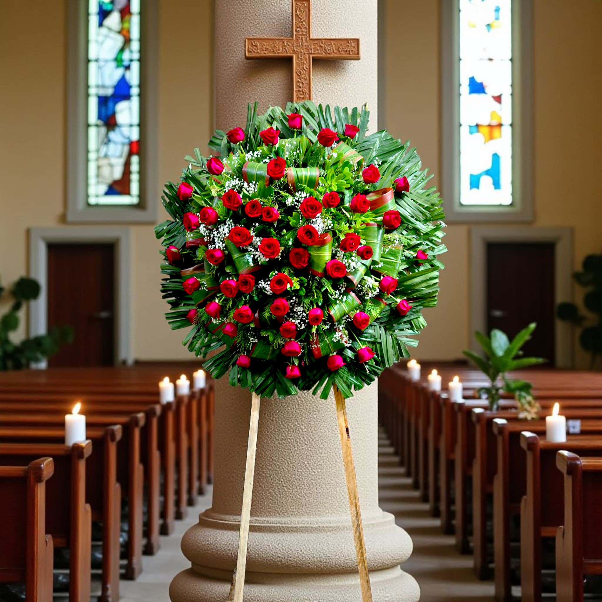Corona Fúnebre Rosas Rojas de Siempre, $1,499